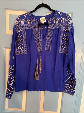 MISA Los Angeles Blue Embroidered Tunic Top